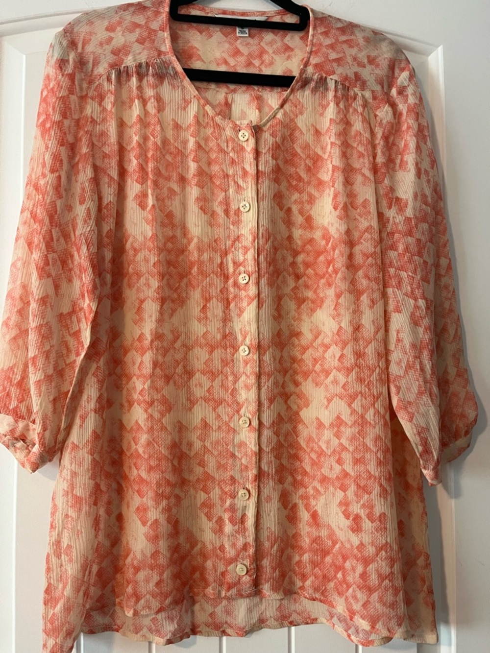 Cabi Coral and Cream Printed Button-Down Blouse